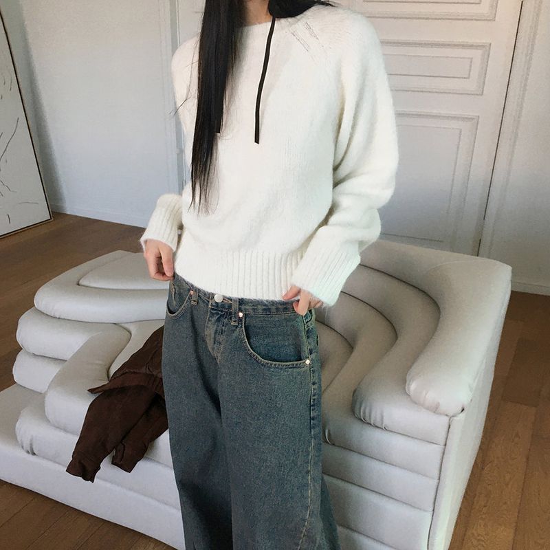 Adieu pastel gradation mix round long sleeve knit