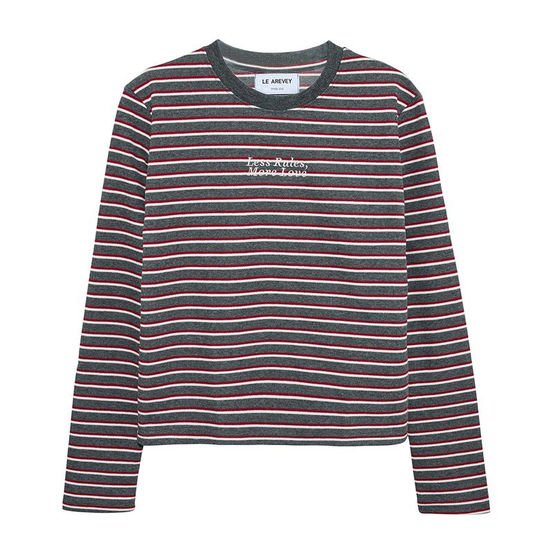 LE AREVEY（アルヴェイ）の「スリーブTシャツ チャコール/バーガンディー（トップス）」