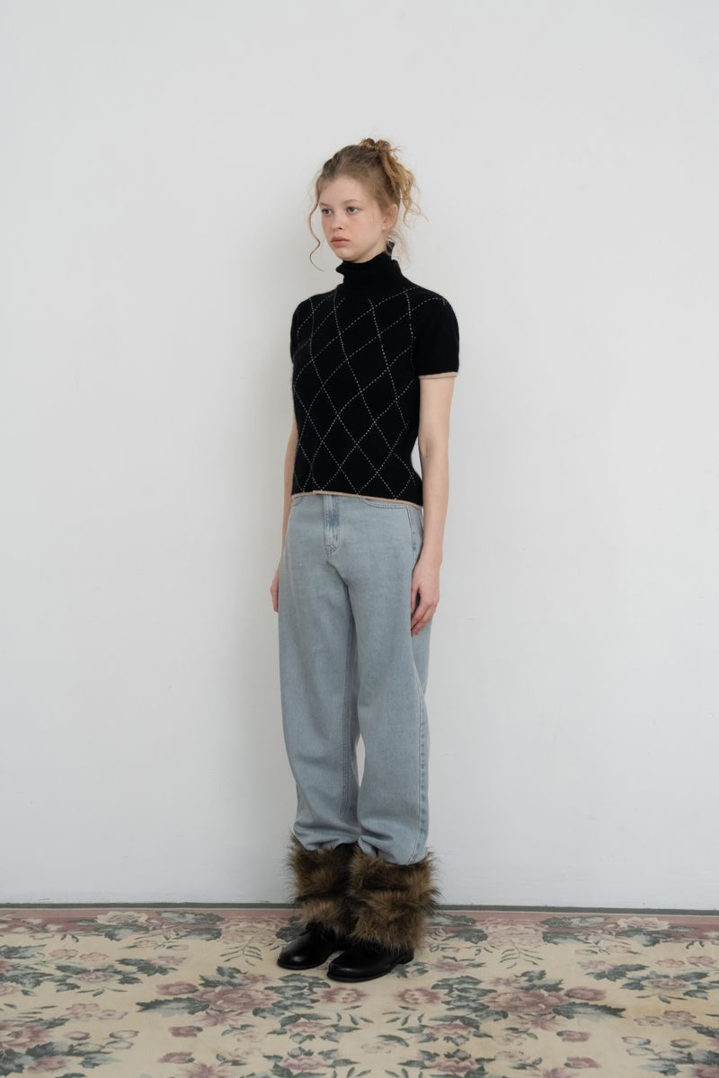 Argyle turtleneck half knit_black