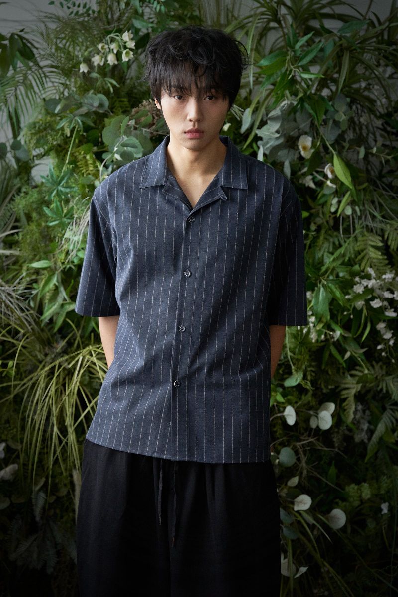 STRIPE L-C TAILORED 1/2 SHIRT (Navy)