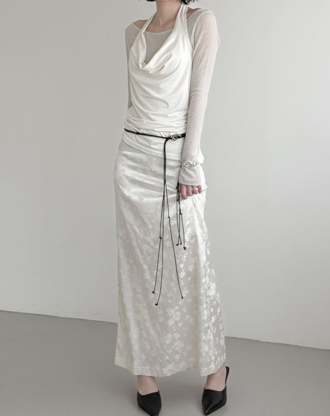 Renne See-through Boat Neck Long Sleeve Tee