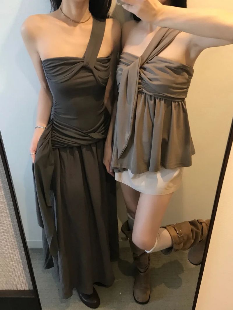Coco Shirring Bustier Flare Sleeveless Top