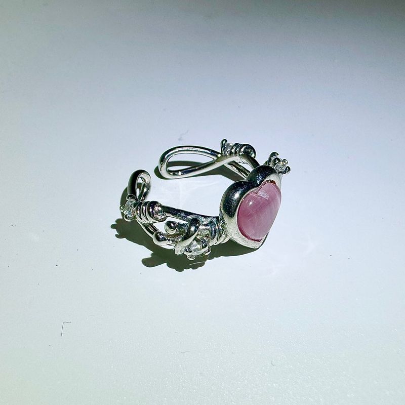 Pink heart angel ring