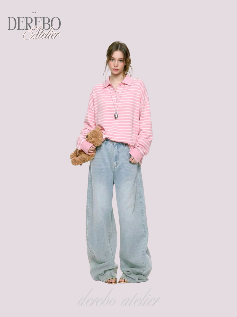 Pink Stripe Loose Collar Tee