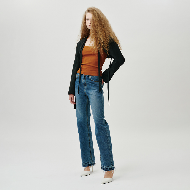 Deep blue semi wide jeans - SW002