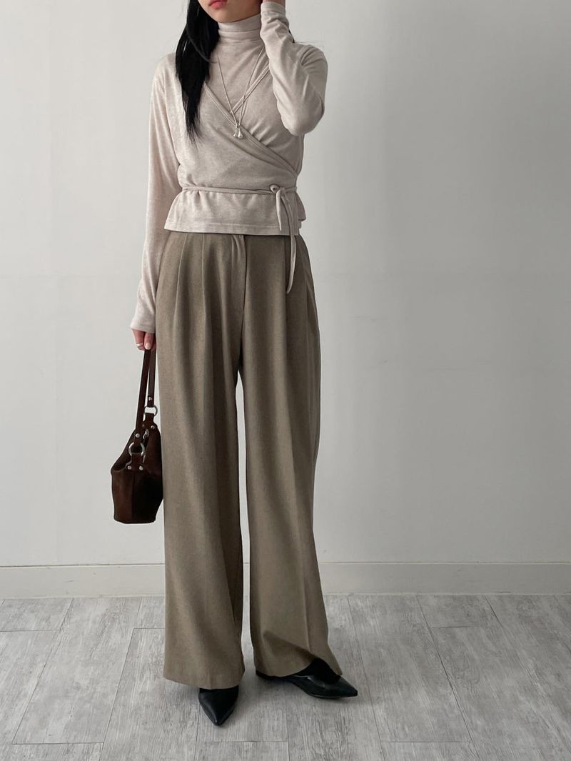 [wool30%/FW] Twill Wool High-Waist Slacks