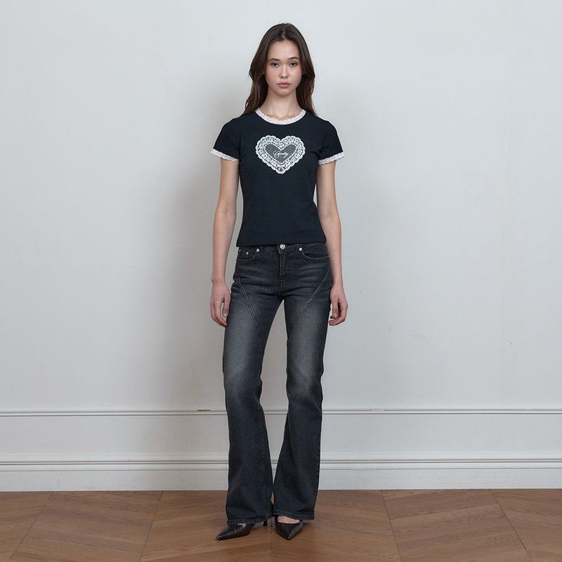 C DIAGONAL SEAM BOOTS-CUT DENIM PANTS_BLACK