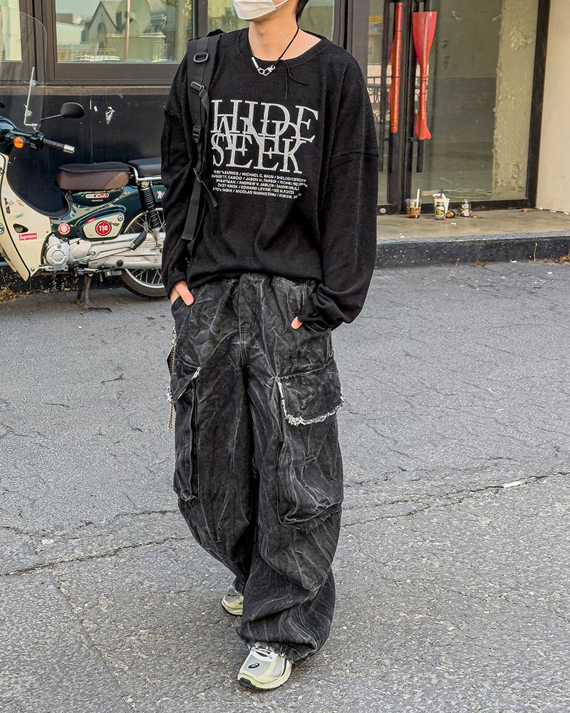 Fringe Balloon Cargo Denim Pants