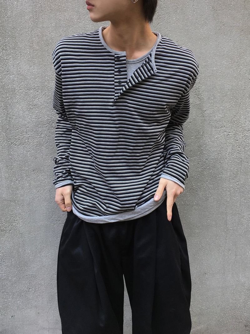 Luard Double Stripe Layered Henley Neck 3C