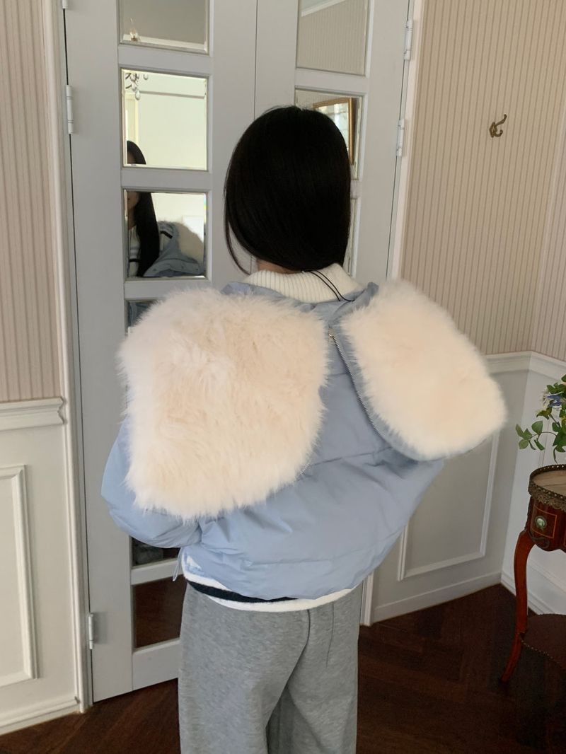 Ice Bloom Fur-Collar Duck Down Short Puffer