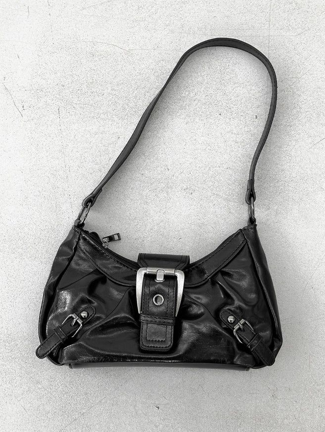 Buckle Leather Motor Shoulder Bag