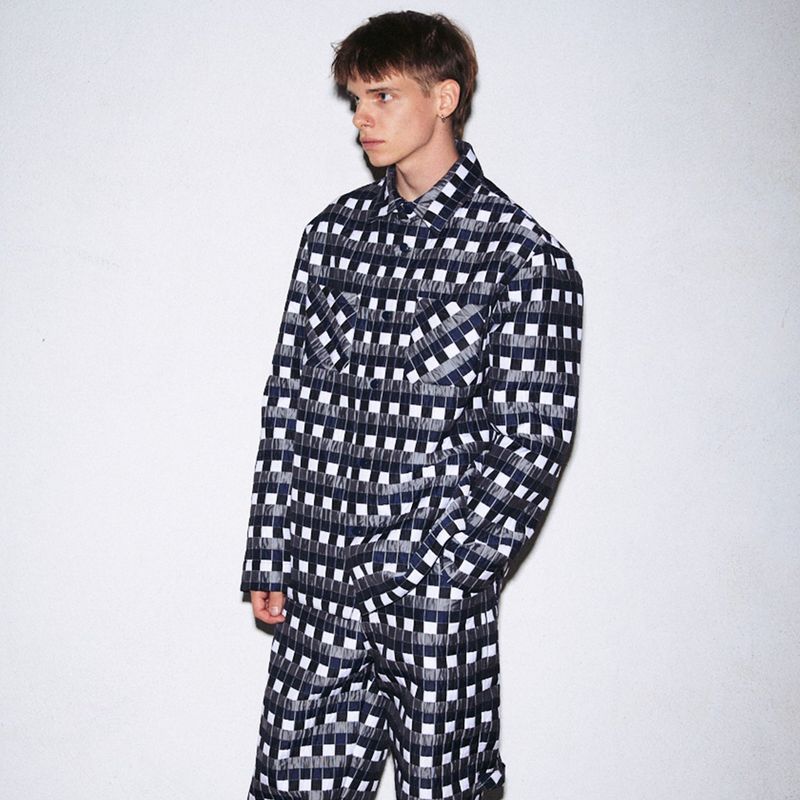 NAVY CHECERED PADDED SHIRT