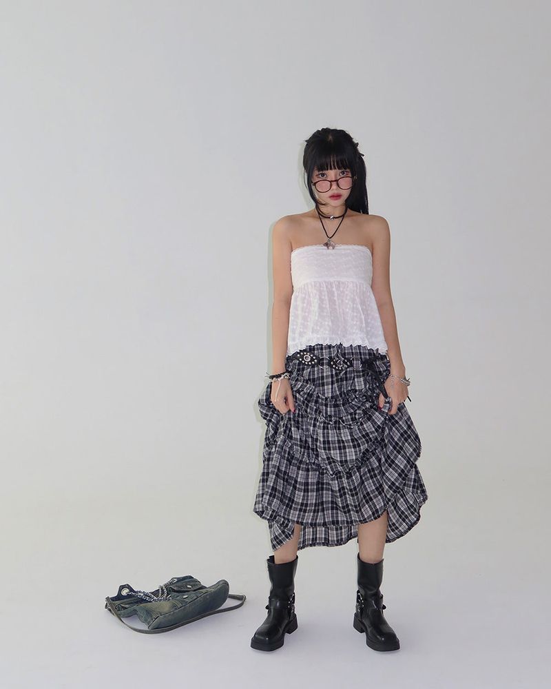 Morigirl Vintage Checkered Long Skirt