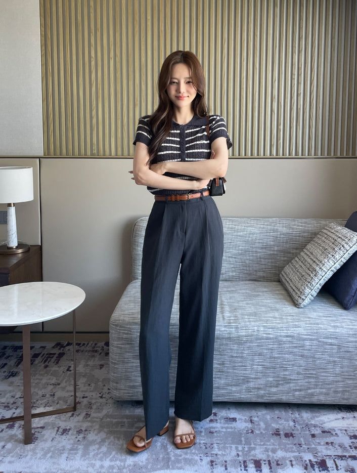 Hidel Linen Basic Pintuck Slacks