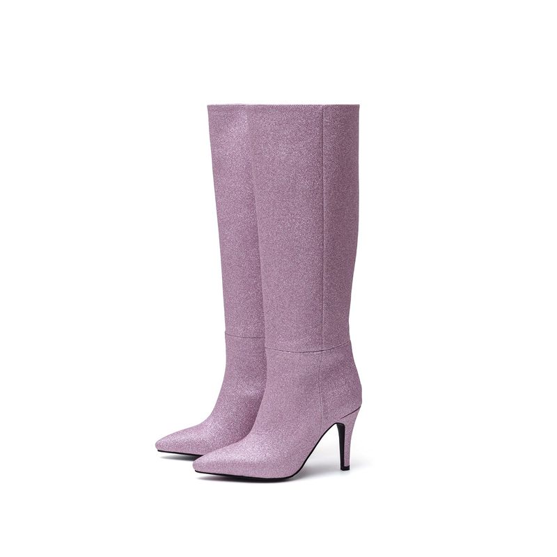 Pearl Shining Stiletto Boots Heel(Pink)