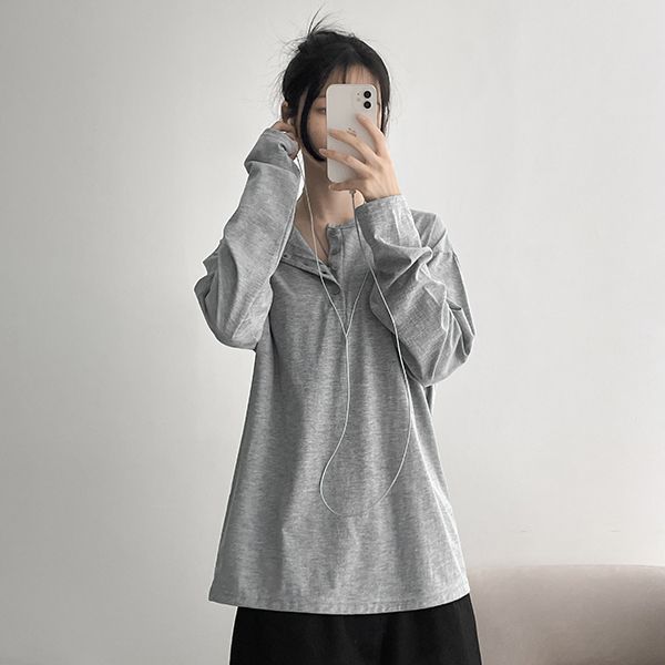 Layered * Henry Neck Layered Bow Long Sleeve Tee (8 colors)
