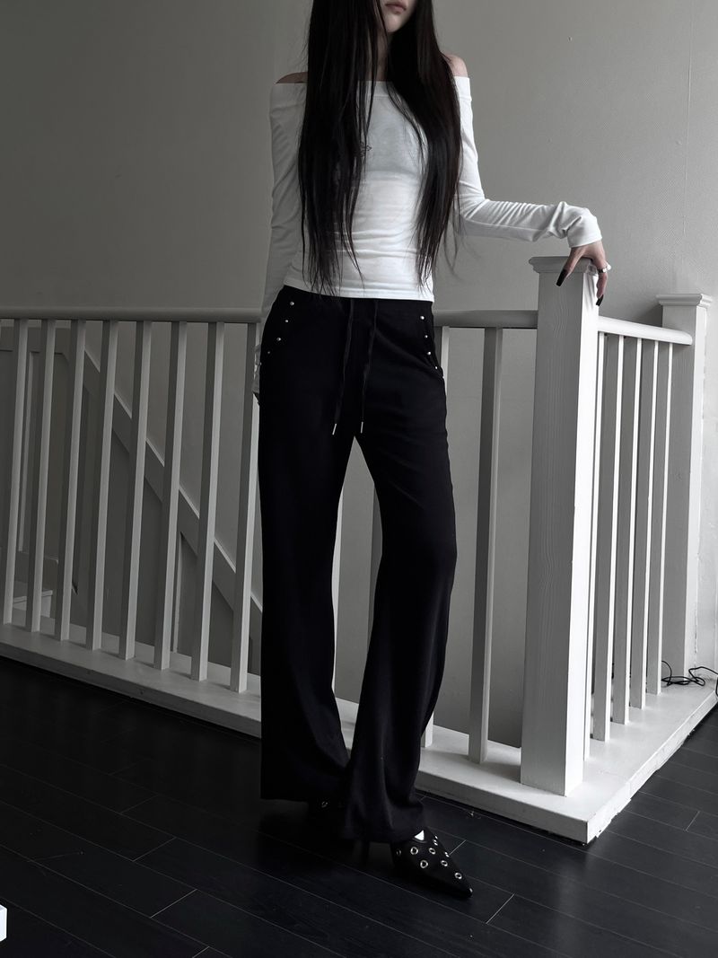 line stud bootcut pants (2color)