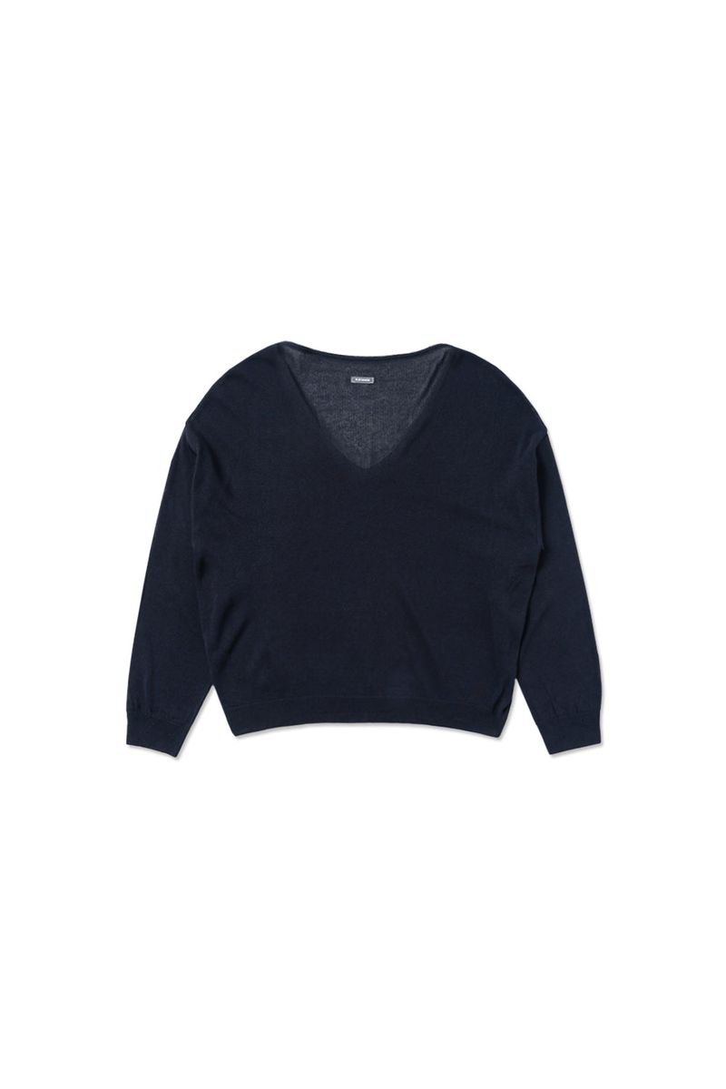 Button v-neck knit_navy