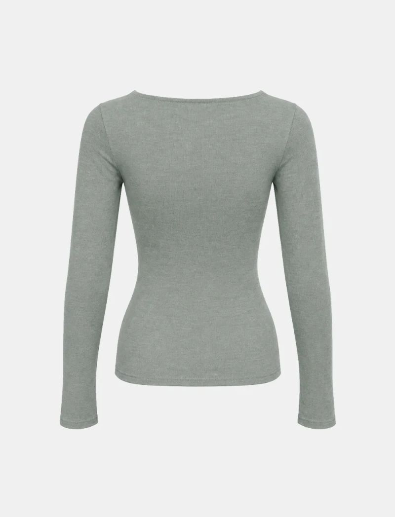 Ellie Henley-Neck Slim Long-Sleeve Top