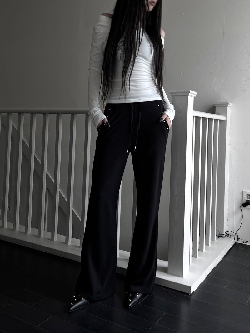 line stud bootcut pants (2color)