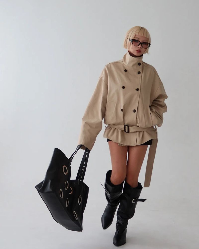 Belt Set High-Neck Half Trench Coat