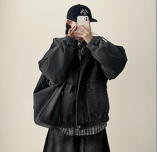 Delt Boxy Fit Two-Way Denim Hooded Jumper