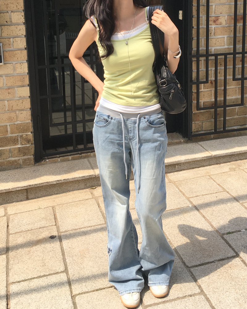 Banding pocket boots cut denim pants