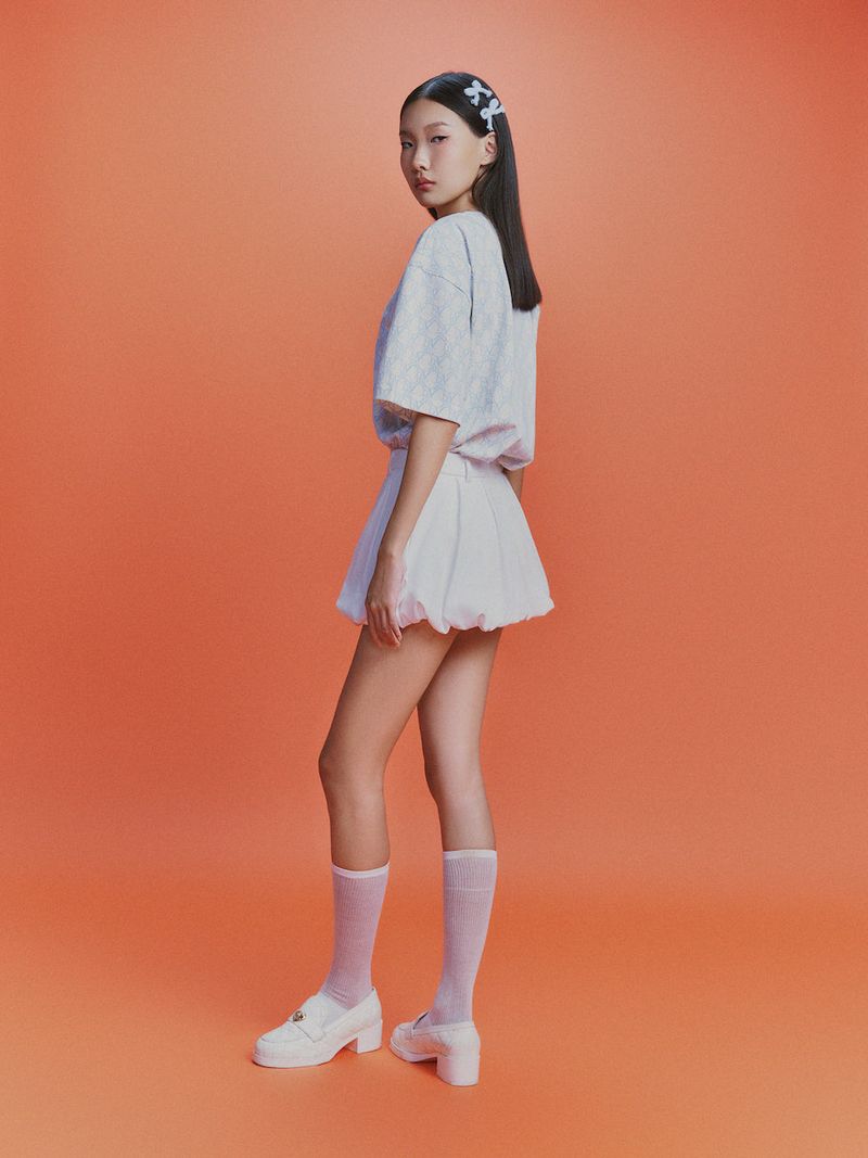 DVRK PRIVÉ PLEATED BUBBLE HEM MINI SKIRT - WHITE