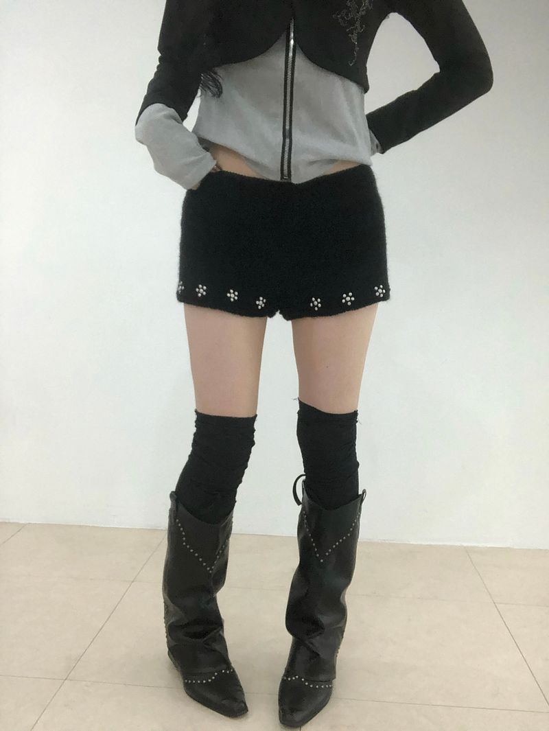 Fuzzy Snow Stud Mini Shorts
