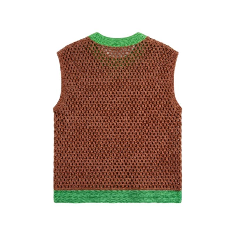 Green&Brown Crocher Knit Vest