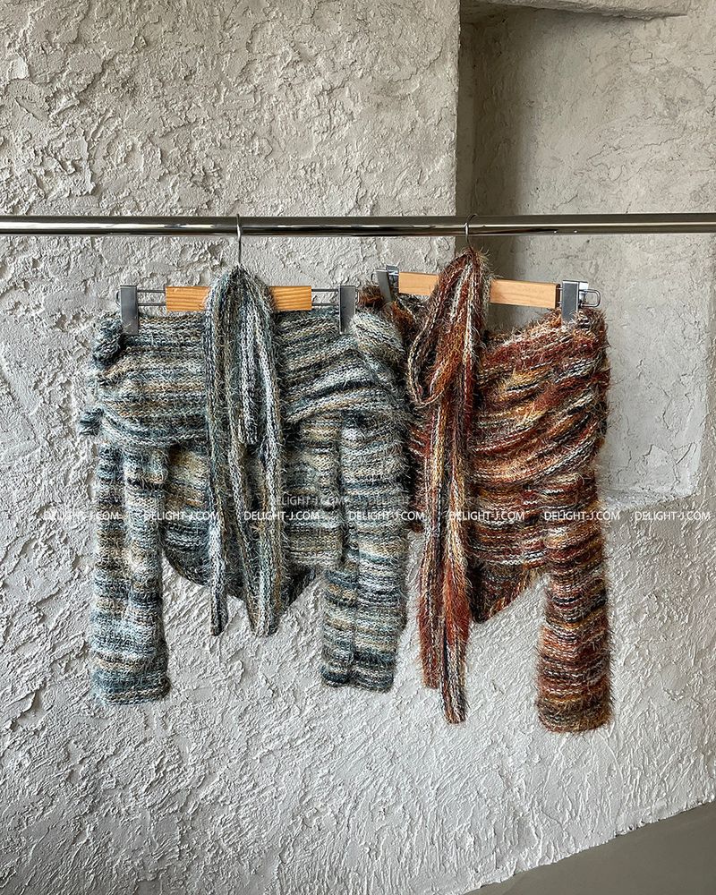 Muffler SET Off-Shoulder Mixed Knitwear