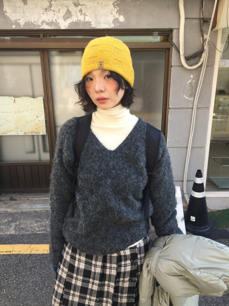 [MD Pick]Wool-Touch Brush V-Neck Knit (4 Colors)