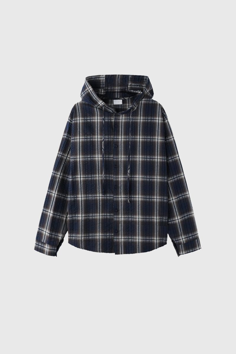 Bear Wrinkle Check Hood Shirt