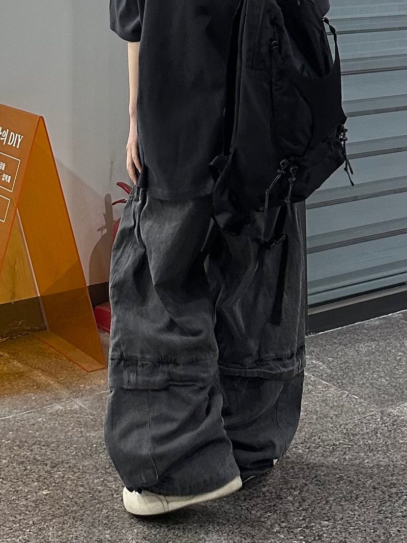 washed flap wide pants