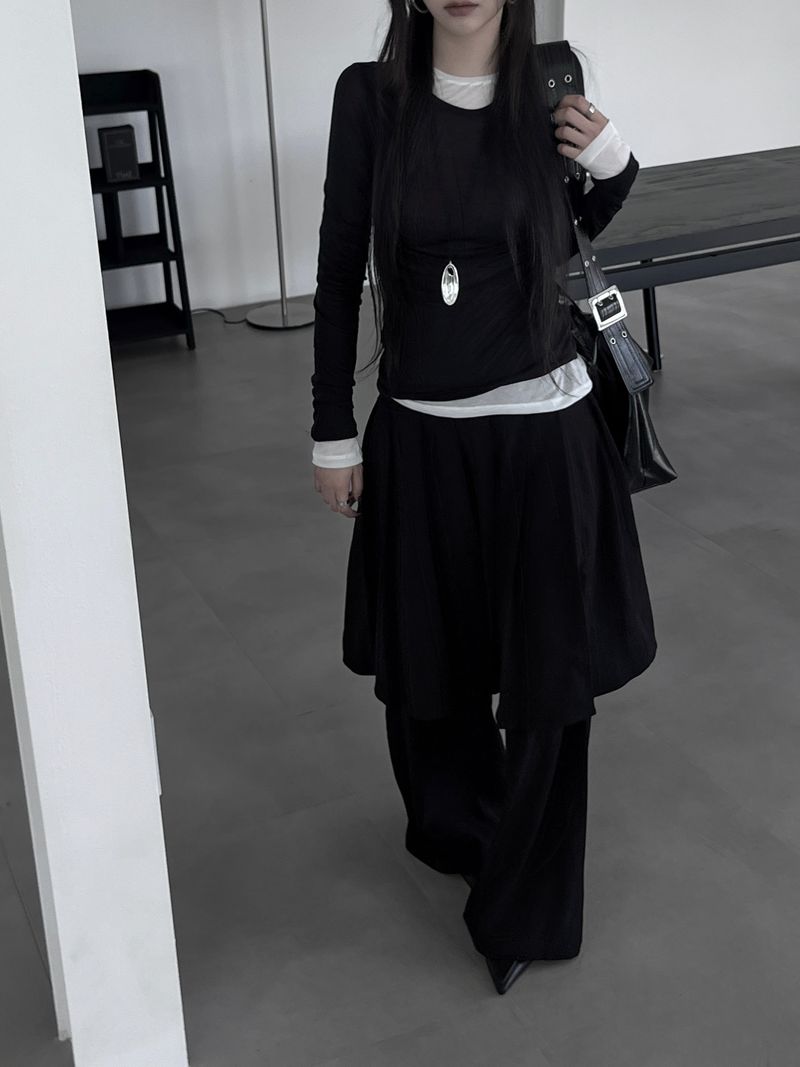layered see-through long sleeve T (4color)