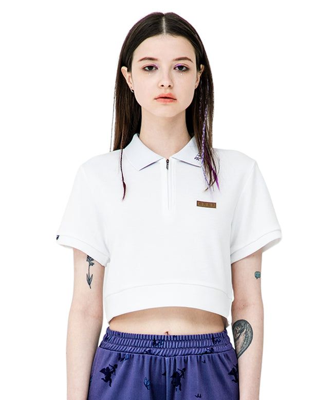 RNHI COLLAR ZIP UP CROP TEE