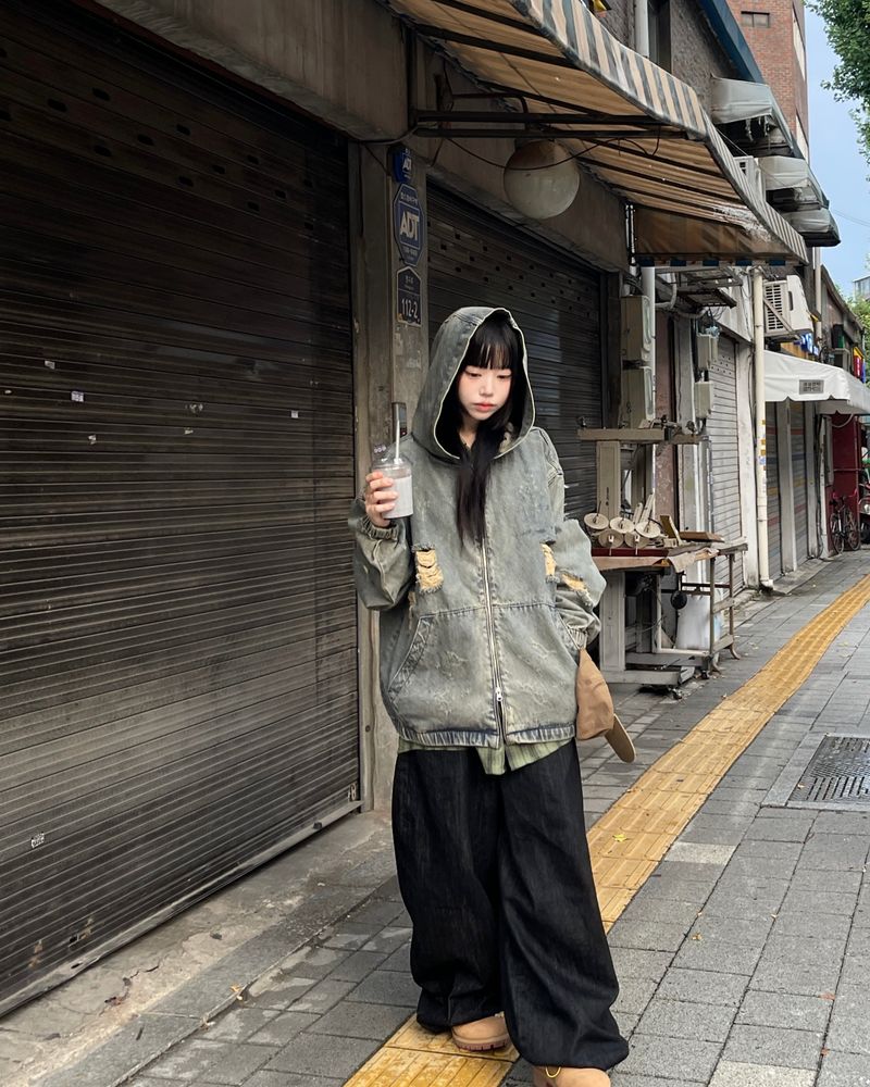 Leno black wide denim balloon pants