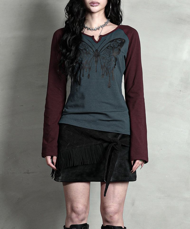 DARLING, YOU ARE BAD（YOU ARE BAD）の「ROSE BUTTERFLY RAGLAN T-SHIRT #WINE BLUE（Tops）」