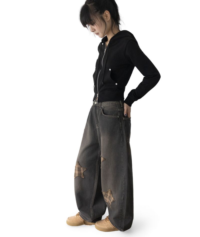 Sina Check Damage Curved Jeans