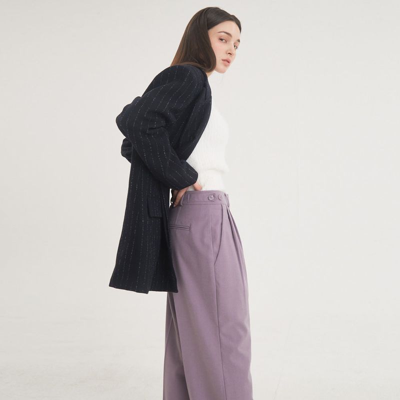 Two-Tuck Button Wide Wool Pants (Violet)
