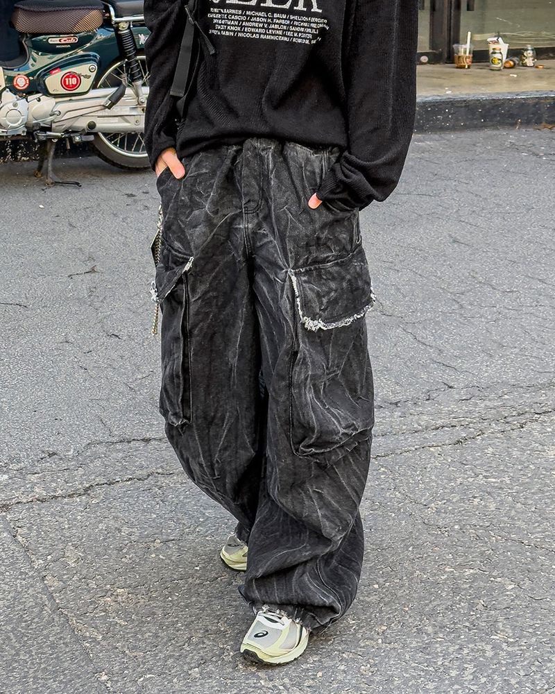 Fringe Balloon Cargo Denim Pants