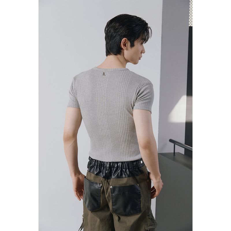 High ribbed henry neck half sleeves(Gray)