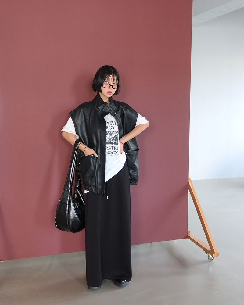 leather oversized fit vest jacket