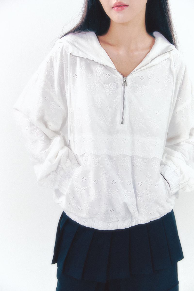 Lace Anorak Jumper White