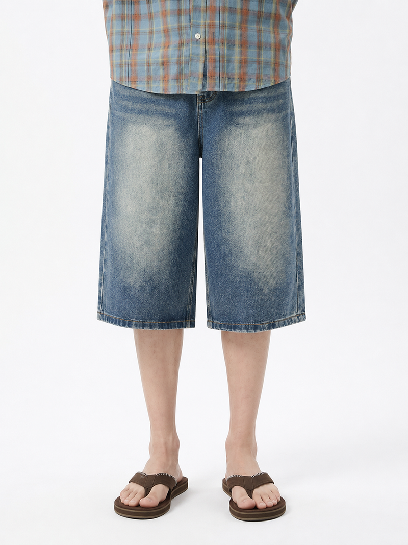 basic washing bermuda denim pants (vintage blue)