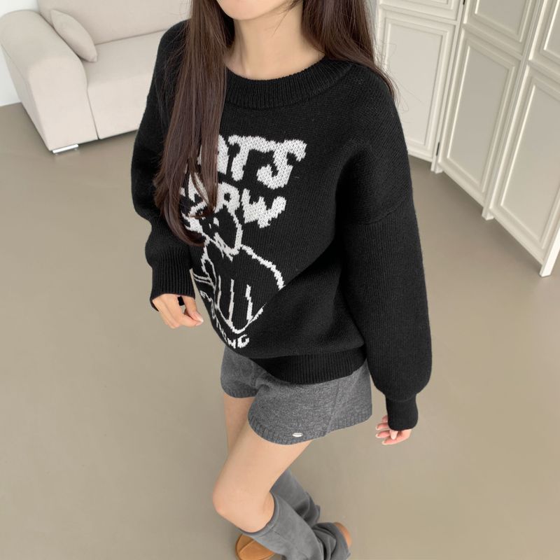 thick 猫の刺繍ニットウェア