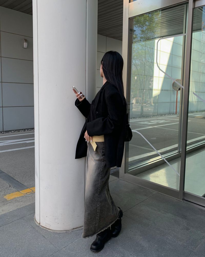 Rough denim long skirt
