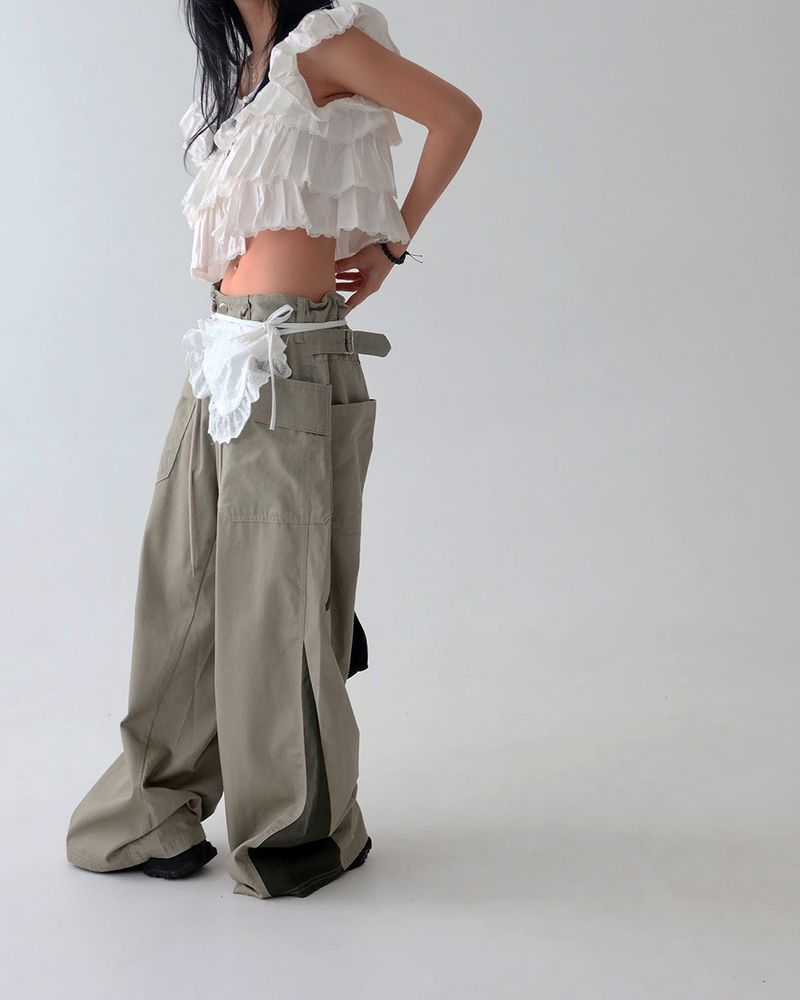 Punching lace pocket layered strap belt
