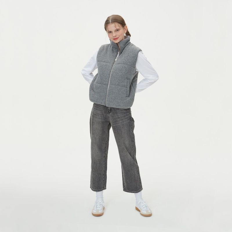 WARM PUFFER KNIT PADDING VEST_GRAY
