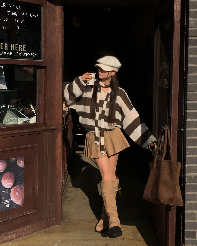 [ORIGINAL] LACKUN Striped Muffler Knit Set
